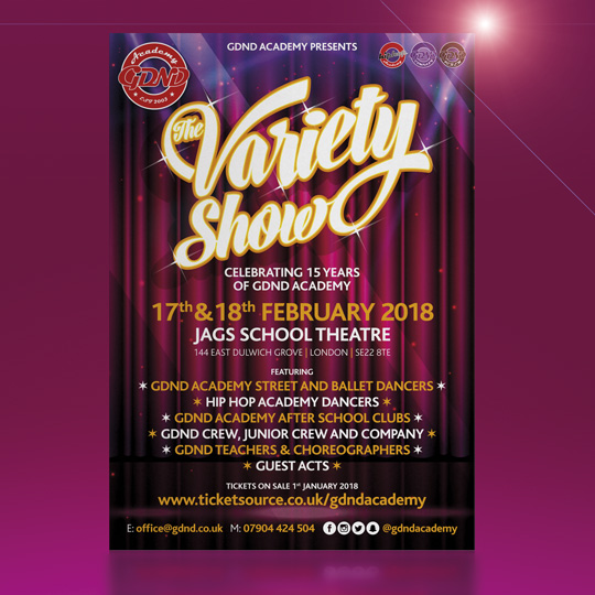 GDND Academy the variety show A4 leaflets